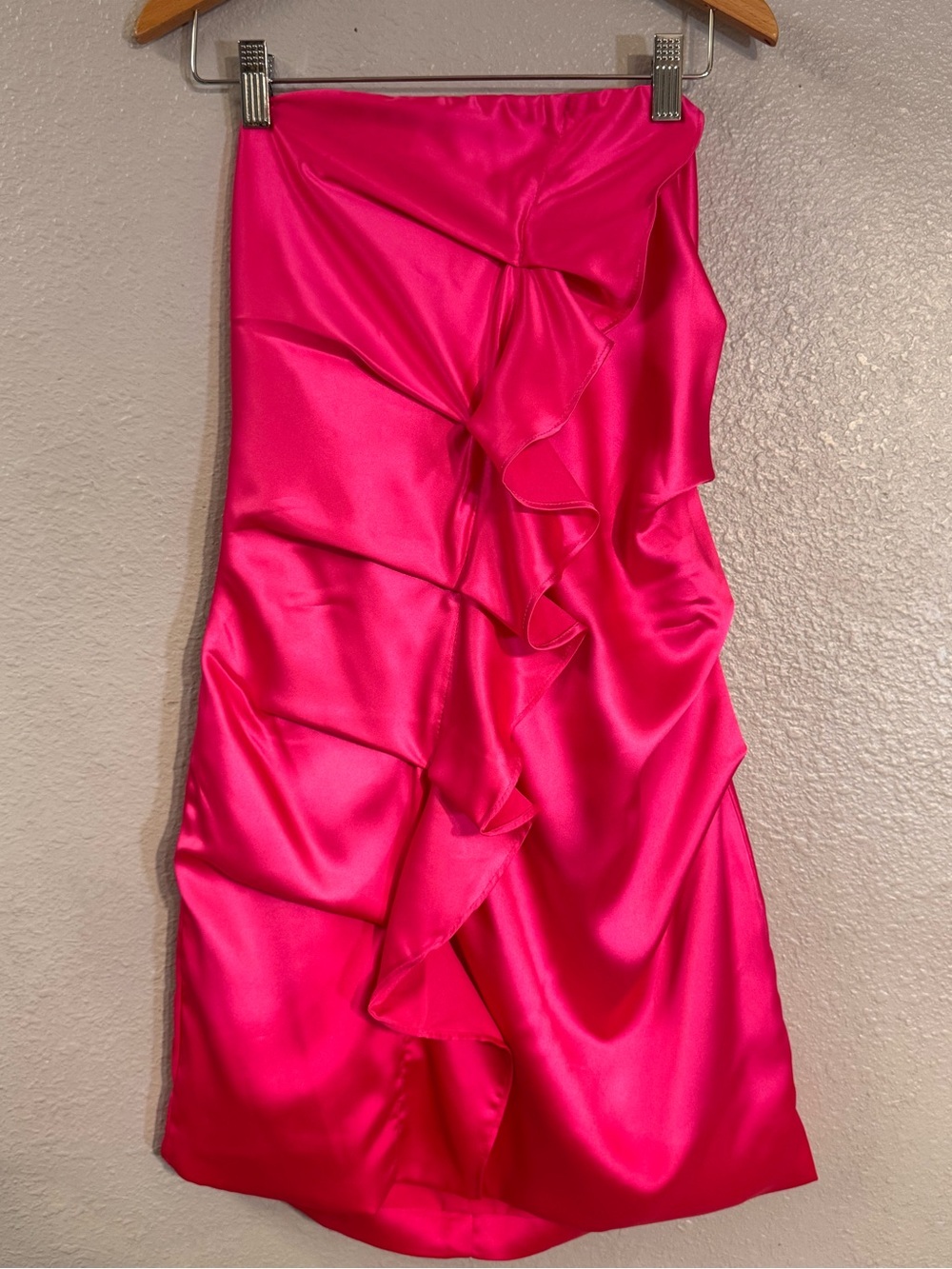 Lena Hot Pink Satin Ruffle Mini Dress AM